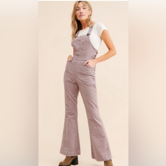 Free People X Lee Factory Flare Cord Overalls NWT Size S Purple Storm - Picture 3 of 5